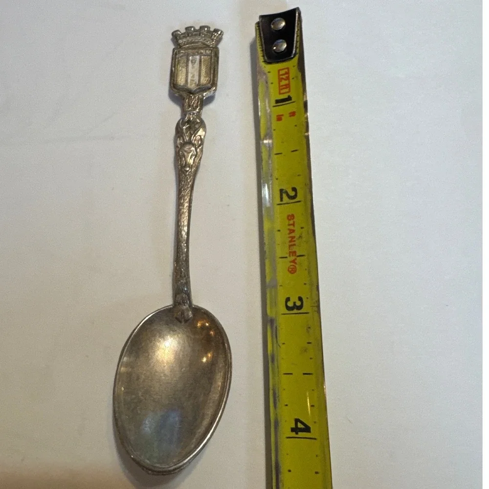 Vintage France Souvenir Spoon Silver Tone‎ Crest Crown Deer Head Detail 4.25